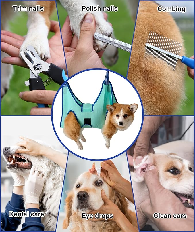 Dog Pet Grooming Hammock,S Dog Hanging Harness for Nail Clipping, Dog Trimming Cutting Hammock, Dog Sling Holder Helper for Small Dogs, Dog Grooming Restraint Bag with Wide Strap Sewed