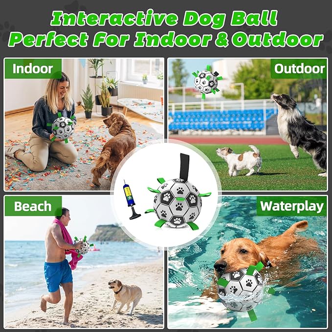 QDAN Dog Toys Soccer Ball with Straps, Puppy Birthday Gifts, Interactive for Tug of War, Durable Balls for Small & Medium Dogs(6 Inch)