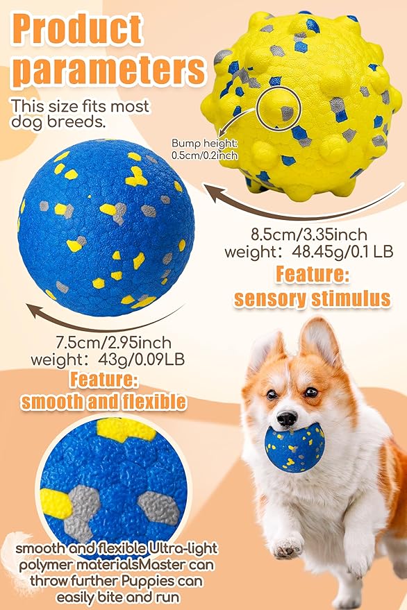 4Pcs Dog Balls for Aggressive Chewers, Indestructible Dog Tennis Balls, Durable Bouncy Dog Toy Balls, Dog Balls for Teething, Interactive Dog Toys for Fetch Game Large