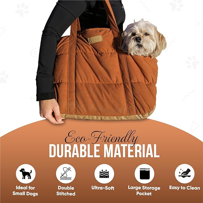Purse Carrier for Small Dogs, Cozy Plush Pet Carrier Purse, Secure Harness Clip, Lightweight Dog Tote Bag Carrier for Small Dogs and Puppies