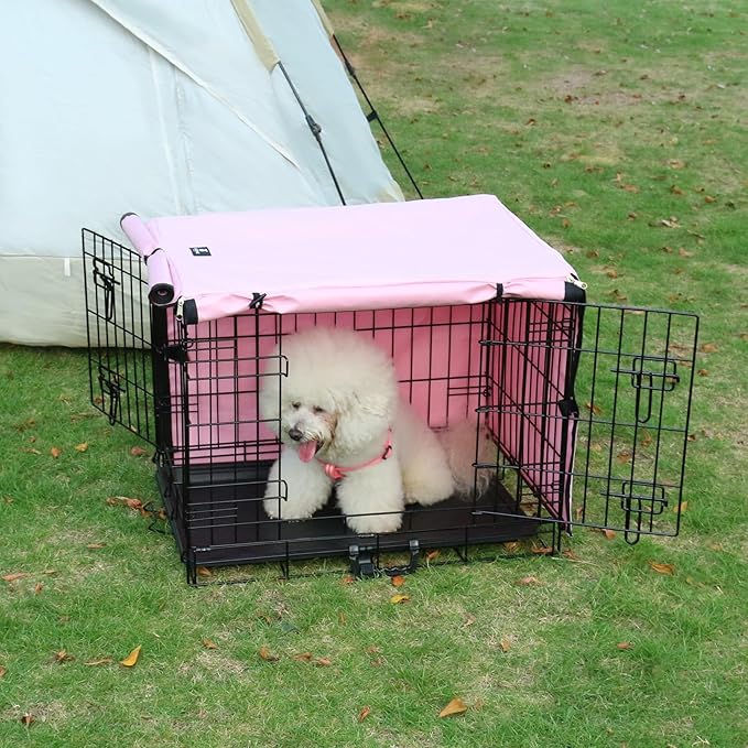 X-ZONE PET Double Door Dog Crate Cover - Polyester Pet Kennel Cover Fits 30 inches Wire Dog Cage Pink