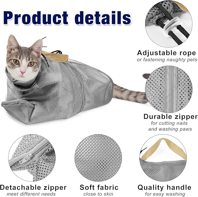 Weewooday 2 Pieces Cat Grooming Washer Mesh Bag Cat Muzzles Breathable Mesh Muzzles Adjustable Kitten Scratch Resistant Kitty Restraint Clothes Kitty Bath Bag for Bathing Nail Trimming Feeding(Gray)