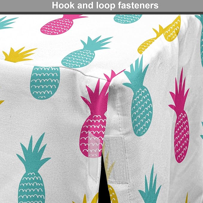 Lunarable Yellow Pineapple Dog Crate Cover, Rhythmic Ananas Fruits in Colorful Design Summer Tropical Concept, Easy to Use Pet Kennel Cover for Cats & Medium Dogs, 24 Inch, Turquoise Hot Pink