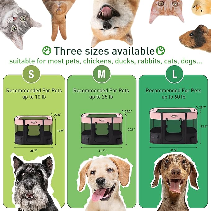 Love's cabin Pet Puppy Dog Playpen, Medium Dog Tent Crates Cage Indoor/Outdoor, Portable Exercise Playpen for Cat, Foldable Pop Up Dog Kennel Playpen with Carring Case (M, Pink)