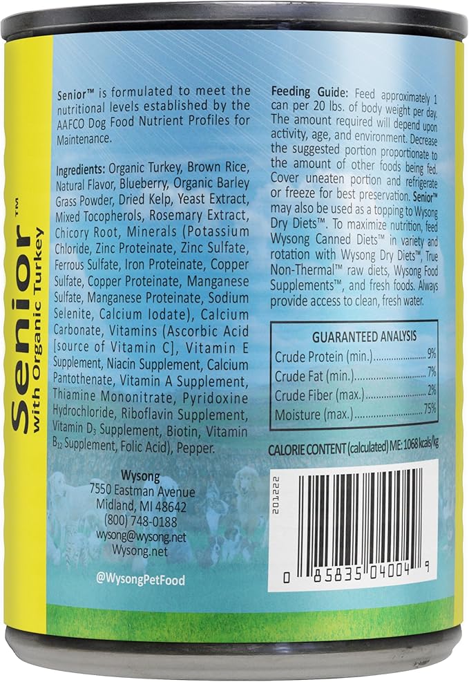 Wysong Senior™ with Organic Turkey Canned Dog Food