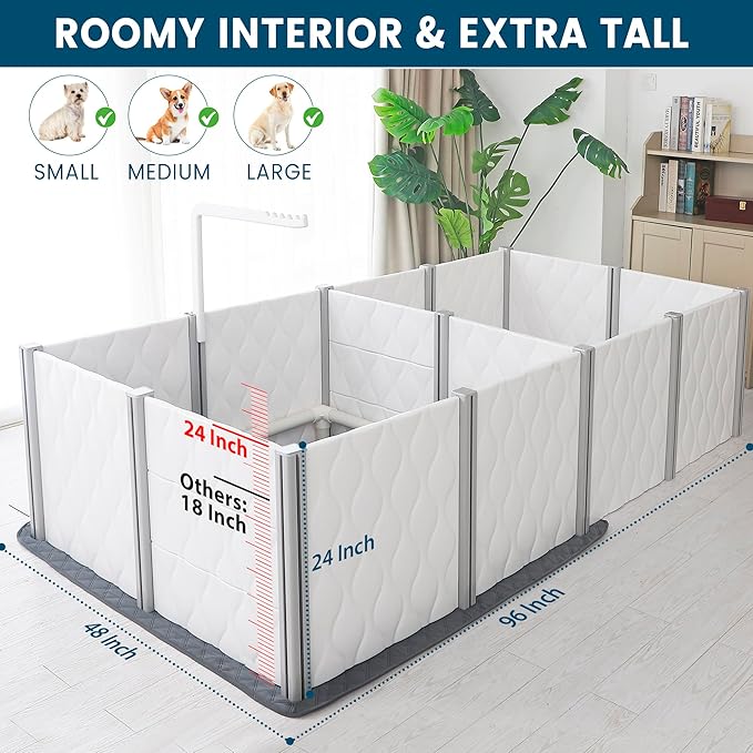 Senneny Whelping Box for Dogs - 24” Extra Tall - Dog Whelping Pen with Whelping Pad and Lamp Holder - Dog Whelping Supplies for Large Medium Small Dogs Puppies (2-Rooms(96" L x 48" W x 24" H))