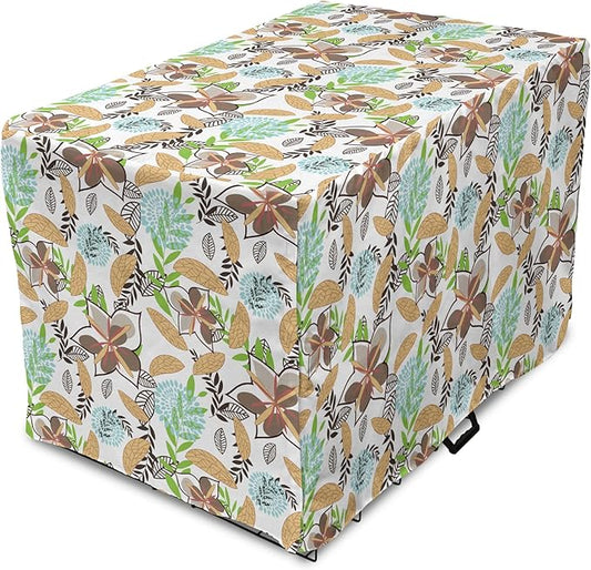 Lunarable Paint Dog Crate Cover, Leaf Petals Flourish Summer Florets Dahlia Romantic Girls, Easy to Use Pet Kennel Cover for Cats & Medium Dogs, 24 Inch, Sand Brown Pale Blue