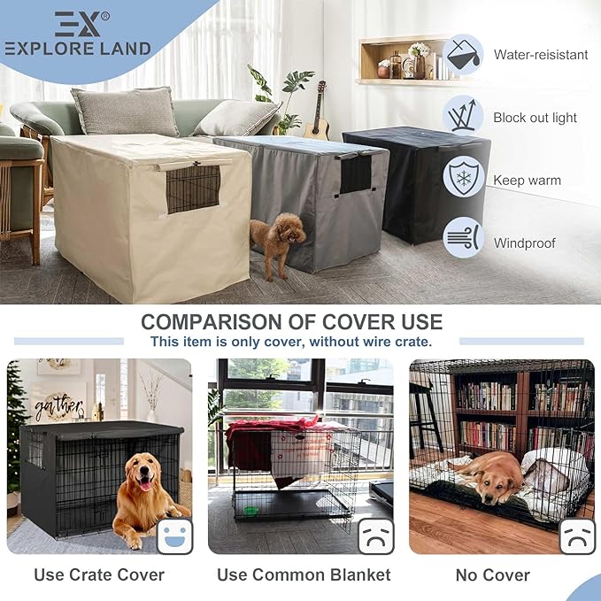 Explore Land 24 inches Dog Crate Cover Heavy Duty Polyester Pet Kennel Sunshade Universal Fit for Wire Cage (Black)