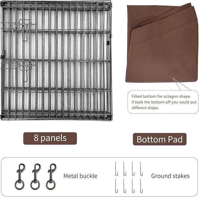 NEZUC Foldable Metal Dog Exercise Playpen Gate Fence Dog Crate 8 Panels 24 Inch Height Puppy Kennels with Bottom Pad for Animals Outdoor Indoor (with Bottom pad, 8 Panels 24" H)