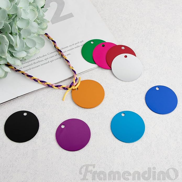 Framendino, Pet ID Tag Colorful Blank Round Double Sided Pets ID Tag Name Phone Number ID Tags Aluminum Charms