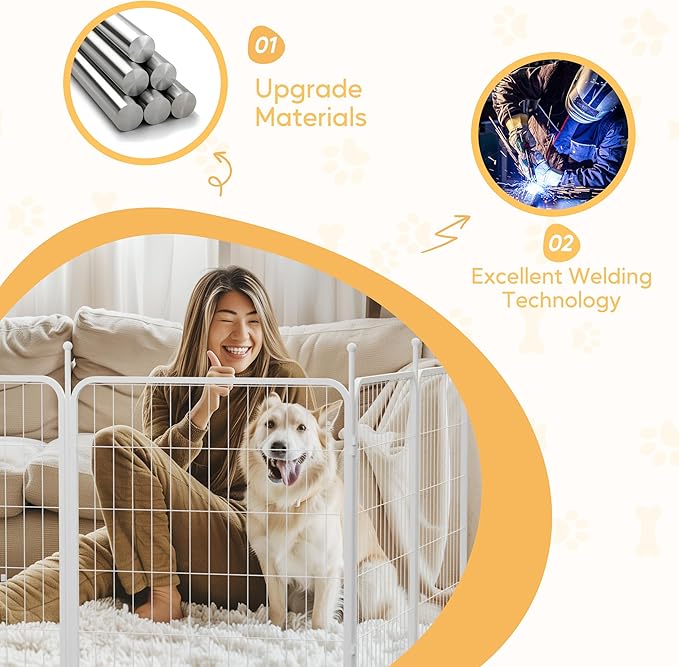 HealSmart Dog Playpen 32 Inch 8 Panels, Heavy Duty Metal Portable Pet Playpen Indoor Outdoor for Camping, Yard, RV, Garden Fence, Privacy Patio, White