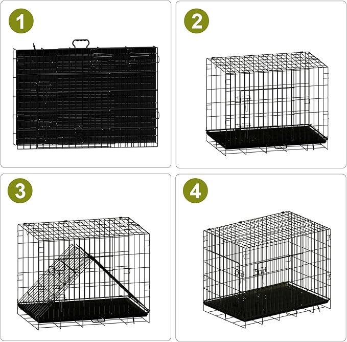 Double Door Dog Crate, Portable Wire Dog Crate with Tray and Divider, Pet Crate for Small Dogs, Indoor and Outdoor Pet Pen, 30" L x 18" W x 21" H Collapsible Dog Kennel