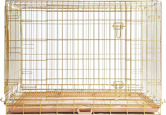 Homey Pet Large Dog Crate, Collapsible Dog Cage Medium Sized Dog, Nano-Coating Metal Wire XL Big Dog Kennel Indoor with Removable Floor Grid and Tray, Double Doors, GOLD42+GREEN30 Bundle