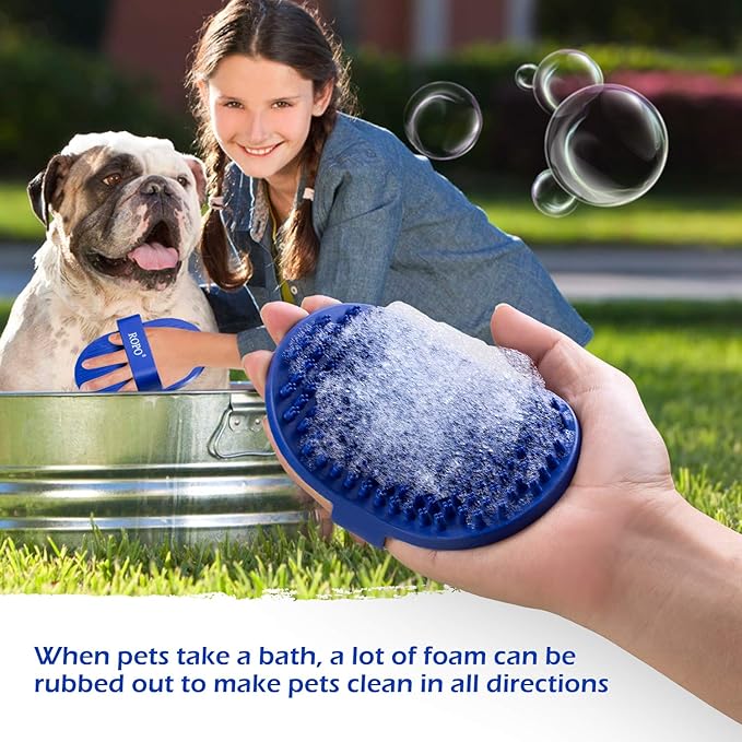 Dog bath brush, ROPO rubber massage pet shampoo brush, used for pet grooming, removing shedding fur, combing tangles and dead fur, suitable for pet dogs and cats (red)
