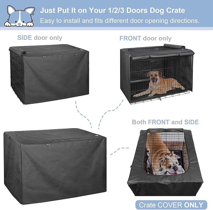 Explore Land Dog Crate Cover for 36 Inches Wire Cage, Heavy-Duty Lattice Pet Kennel Enclosure Compatible with 1 2 3 Doors Standard Metal Cage (Black)