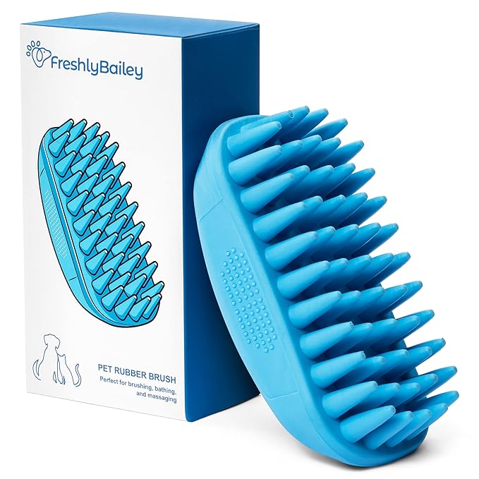 Rubber Curry Brush Dog for Short Haired Dogs - Soft & Gentle Deshedding Brush - Use Wet as Bath Brush or Dry for Grooming Loose Hair