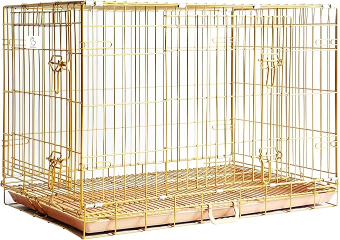 Homey Pet Dog Crates for Medium Dogs, Collapsible Small Dog Cage, Nano-Coating Metal Wire Dog Kennel Indoor with Removable Floor Grid and Tray, Double Doors Dual Locks, GOLD36+BLUE30 Bundle