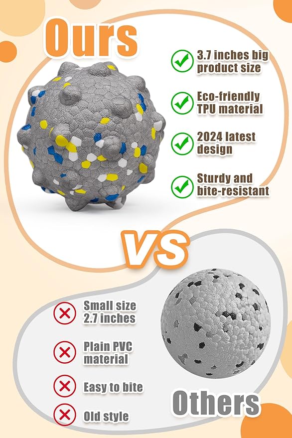 Dog Balls for Aggressive Chewers,Indestructible Tennis Balls for Dogs, Durable Bouncy Dog Toy Balls, Interactive Dog Toys for Fetch Game, Lightweight Floating Balls (Grey Medium)