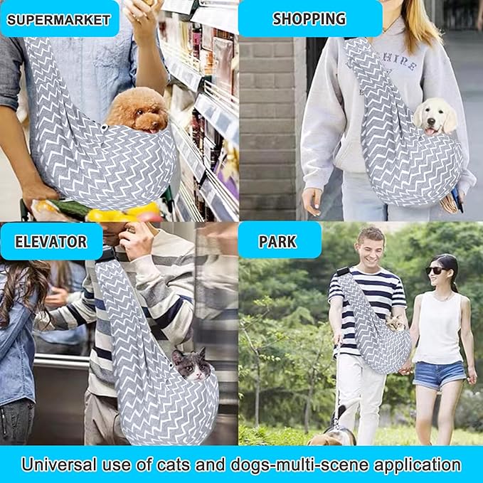 Kanemc Cat Wrap Carrier Small Dog Sling, Puppy Pouch Chest Bag Soft Shoulder Pad Bottom Support, Fits 12Lbs Short Dog 16Lbs Cats Pets, Grey Wave Carriers