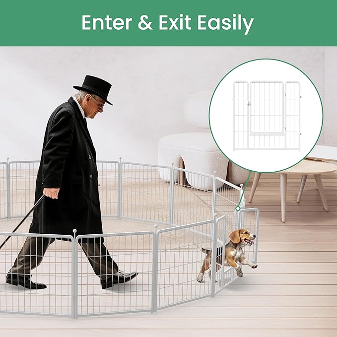 Simple Deluxe Dog Playpen, 24" Height 16 Panels Fence with Anti-Rust Coating, Metal Heavy Portable Foldable Dog Pen for Small/Medium Dogs RV Camping, White