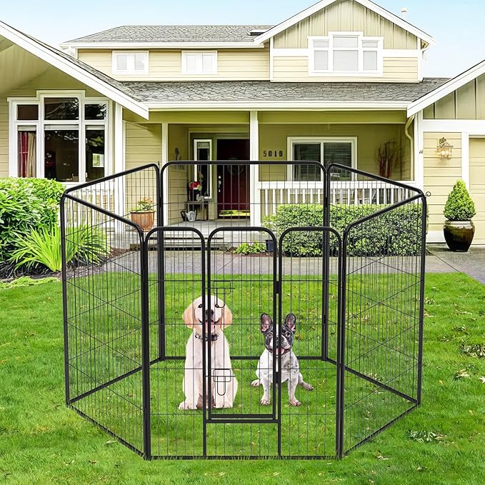FDW Dog Playpen Dog Pen Dog Kennel 2 Panels 40 Inch Height Indoor Outdoor Folding Metal Portable Puppy Exercise Pen Heavy Duty Dog Fence for Yard Camping,Black