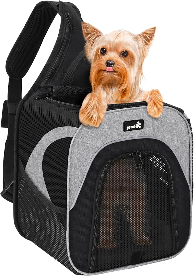 Pecute Small Dog Sling Carrier with Breathable Mesh up to 3.5kg/7.7lbs, Portable Pet Carrier Backpack for Small Cats and Dogs, Great for Chihuahua, Maltese, Yorkshire Terrier, Pomeranian