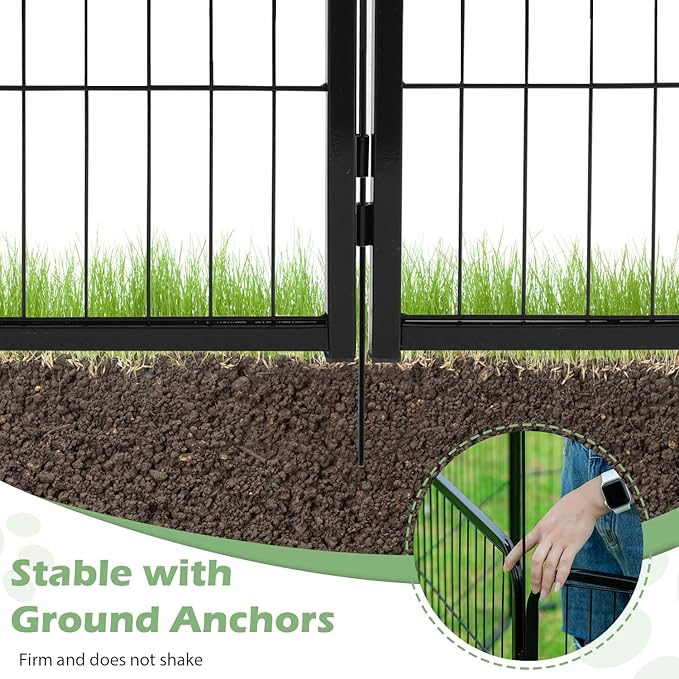 FDW Dog Playpen Dog Pen Dog Kennel 16 Panels 32 Inch Height Indoor Outdoor Folding Metal Portable Puppy Exercise Pen Heavy Duty Dog Fence for Yard Camping,Black