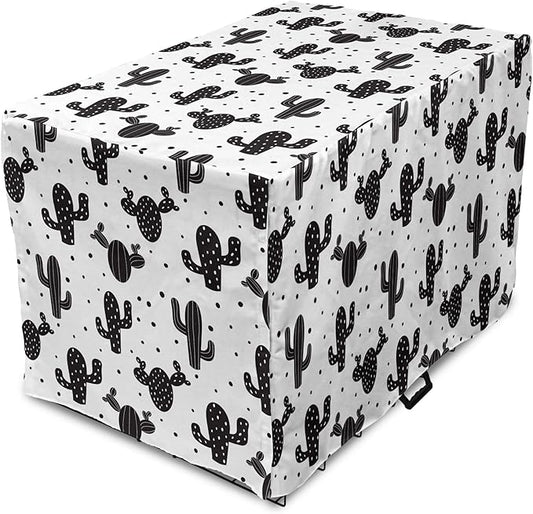 Ambesonne Cactus Dog Crate Cover, Monochrome Saguaro Succulent Botanical Continuous Pattern Plain Background, Easy to Use Pet Kennel Cover for Small Dogs Puppies Kittens, 22 Inch, Charcoal Grey