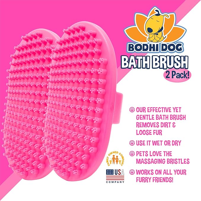 Bodhi Dog Shampoo Brush - Pet Grooming & Bath Supplies for Cats and Dog - Bath Brush for Long & Short Hair - Premium Scrubber for Shower, Bathing & Massage (Two Pack, Pink)