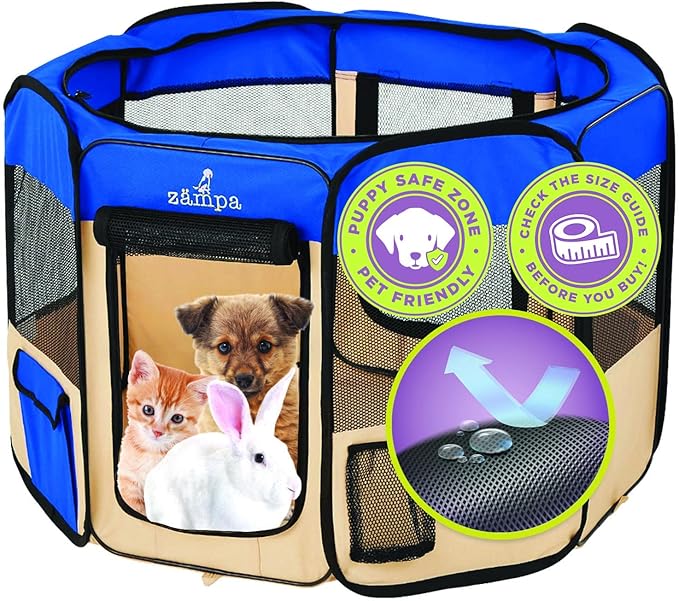 Zampa Puppy Playpen Extra Small 29"x29"x17" Portable Pop Up Playpen for Dog and Cat, Foldable | Indoor/Outdoor Kitten Pen & Travel Pet Carrier + Carrying Case.
