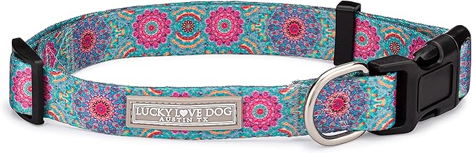 Lucky Love Dog, Boho Chic Dog Collar for Girl Boy Dogs, Vivid Pink and Turquoise Collar for Dogs, Comfortable, Soft, Cute Collars - (Mediuml, Clara Collar)