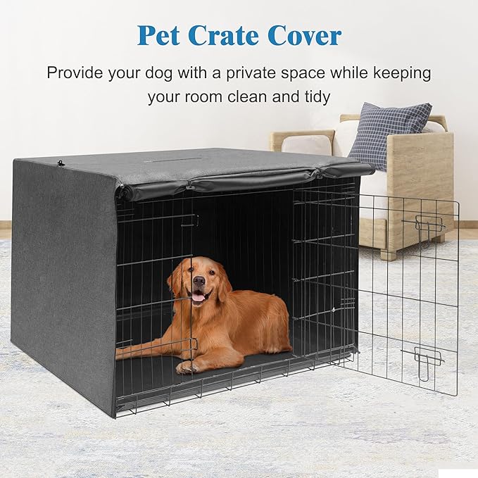 Deblue Indoor Grey Dog Crate Cover for 48 Inches Wire Crate, Sturdy Polyester Pet Kennel Covers Universal Fit for 1 2 Doors Metal Crate (Grey)