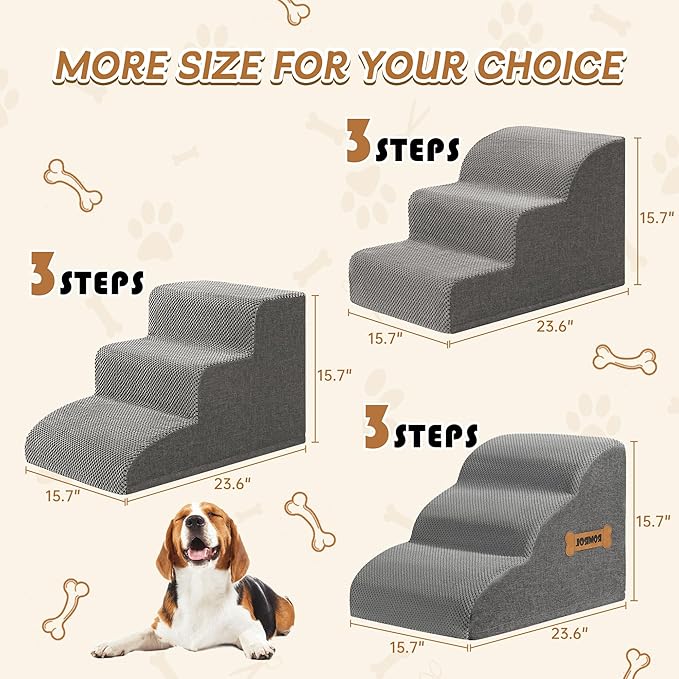 High Density Foam Dog Stairs Ramp for Beds Couches, Romrol 15.7" H Pet Steps with Durable Non-Slip Waterproof Fabric Cover, Dog Slope Stairs Friendly to Small Dogs and Cats or Pets Joints