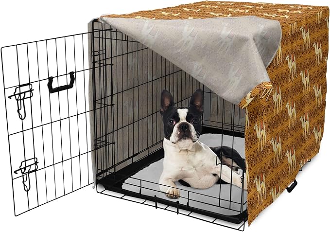 Lunarable Camel Dog Crate Cover, Traditional Pattern with Strokes Desert Animal Repetition in Folk Accessories, Easy to Use Pet Kennel Cover for Small Dogs Puppies Kittens, 22 Inch, Apricot and Cream