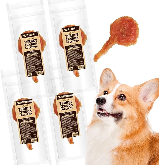Afreschi Natural Turkey Tendon Lollipop Pack of 4, Dog Treat for Signature Series, All Natural Human Grade Puppy Chew, Turkey Sourced from USA, Rawhide Alternative