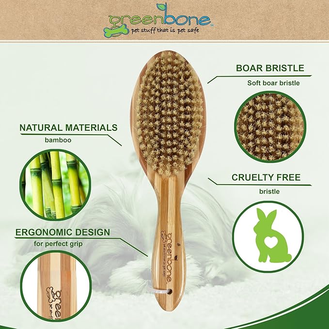 Pet Spa Bristle Brush - All-Natural Bamboo Pet Grooming Brush - Entirely Made from Sustainable Bamboo for Dogs & Cats