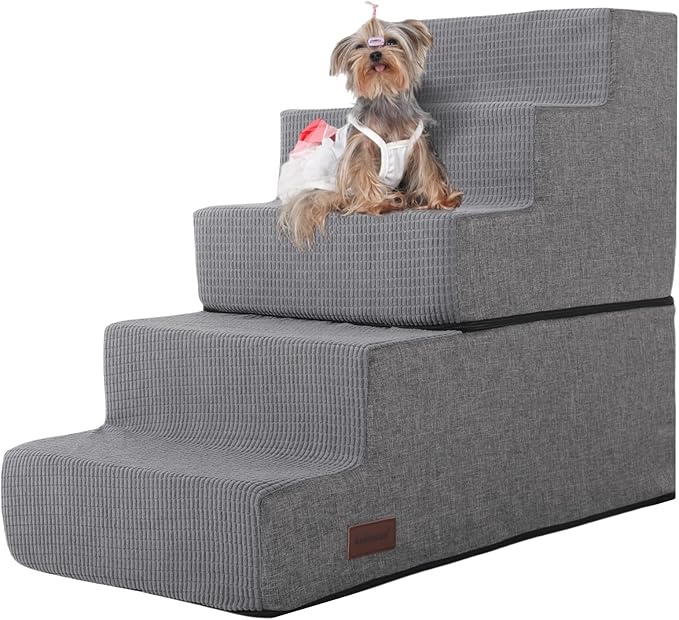 Dog Stairs for High Bed,5 Steps Pet Stairs for Small Dogs and Cats,Anti-Slip Removable Dog Steps for Bed,Bed Stairs for Dog,Grey