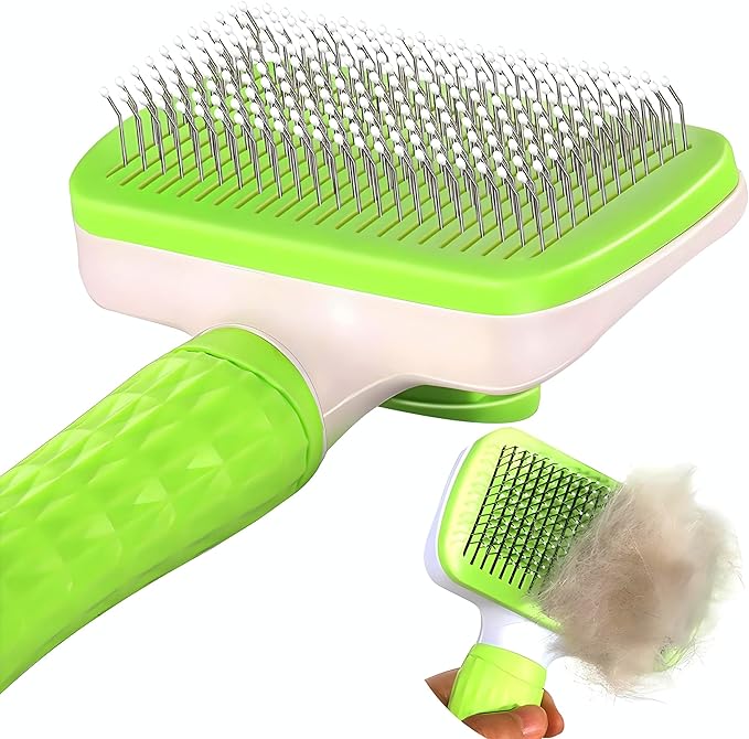 Versatile Pet Grooming Brush and Deshedding Tool - Gently Removes Loose Undercoat for Cats and Dogs, Suitable for Pet Massage (Green Light)