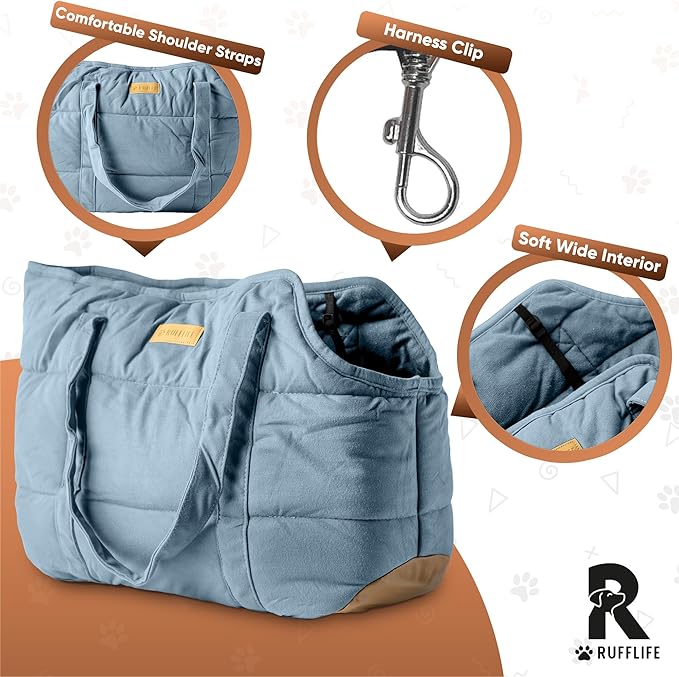 Cozy Plush Pet Carrier Purse - Secure Harness Clip, Lightweight Tote Design for Small Dogs and Puppies (Light Blue)