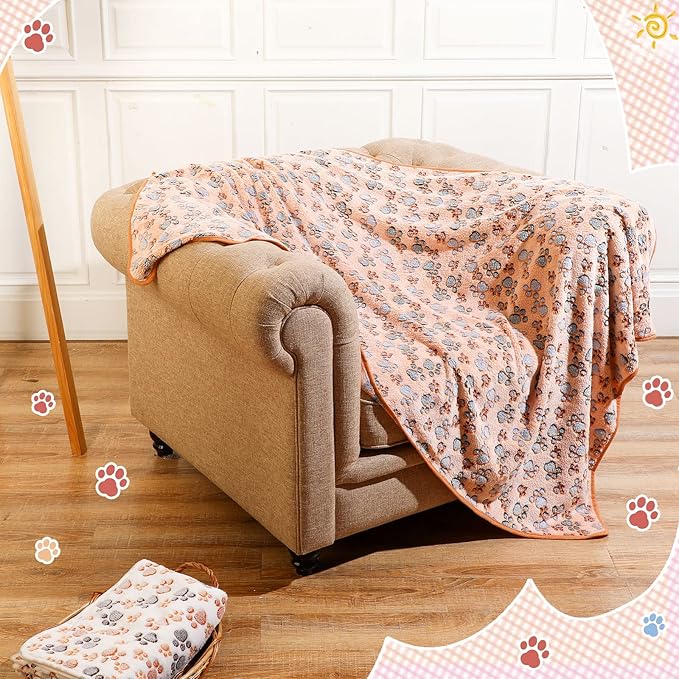 Tatuo 4 Pcs Dog Blanket Pet Puppy Blanket Puppy Teething Toys Paw Print Fleece Blanket for Pet Cat Soft Warm Sleep Mat Guinea Pig Cage Blanket(XXXX-Large(72 x 72 Inch),White, Coffee, Pink, Purple)