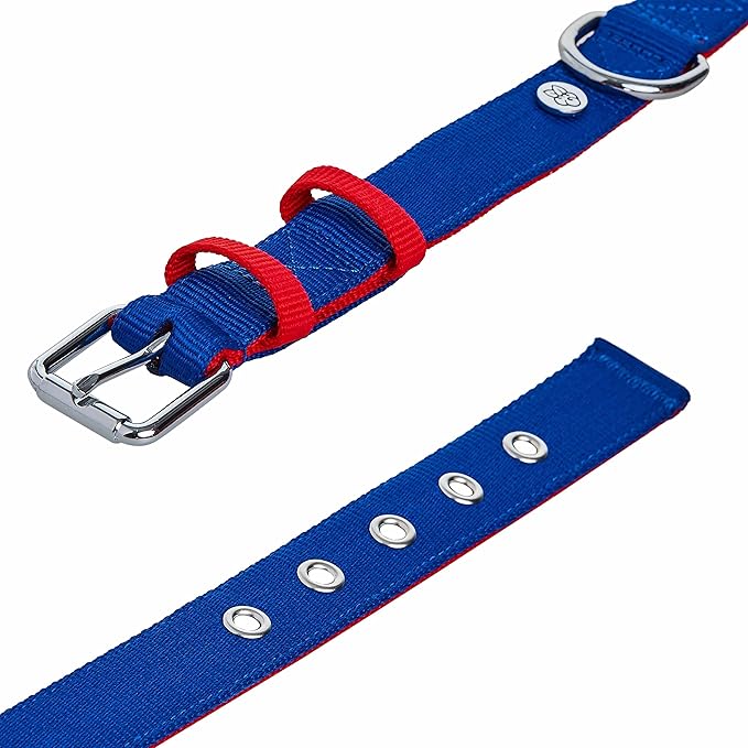 Blueberry Pet Iconic Color-Block Adjustable Dog Collar with Metal Buckle, Navy Blue and Red, Neck 17-20.5", for Large Breed