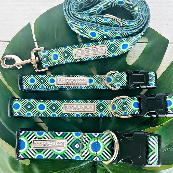Lucky Love Dog Patterned Dog Collar - Adjustable, Durable, Soft Webbing, & Comfortable Dog Collar for Male and Female Dogs - Cool Dog Collar in Leo Pattern with Strong Buckle, Large Size