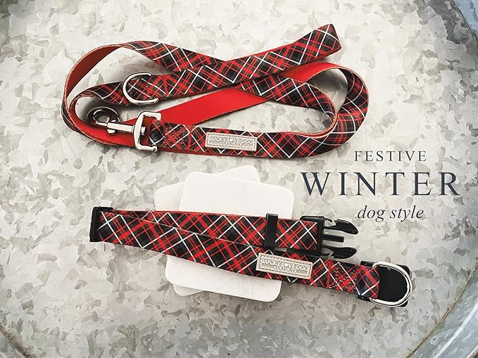 Lucky Love Dog, Beautiful Evergreen Dog Collar, Vivid Berry Plaid Dog Collar for Boy and Girl Dogs - (Small, Heywood Collar)