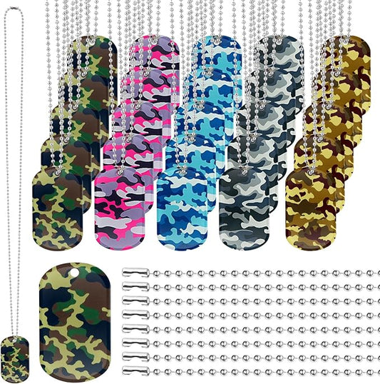 Wonderjune 60 Pack Dog Tag Necklaces Acrylic Dog Tags Military Dog Tags Party Supplies Dog Tags Bulk Include 30 Pcs Dog Tags with 30 Pcs 70cm Long Chains for Soldier Men Dogs(Camouflage)