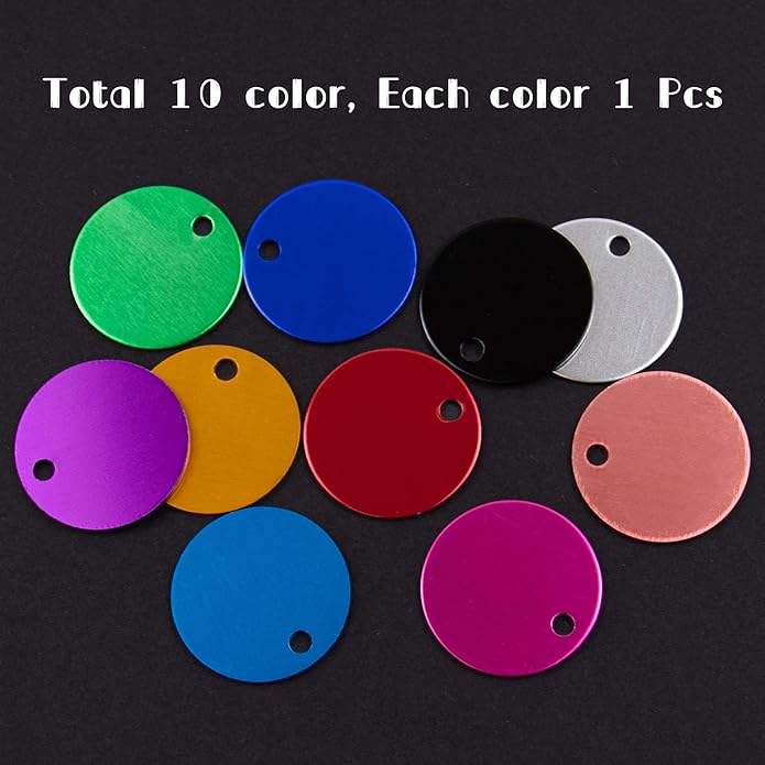 Framendino, Pet ID Tag Colorful Blank Round Double Sided Pets ID Tag Name Phone Number ID Tags Aluminum Charms