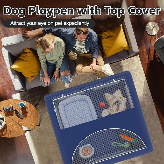 42x42x26 Inches Dog Playpens,Puppy Playpen with Cover for Puppies or Small Dogs, Play Pen Indoors, Dog Fence Pet Playpen for Indoor & Outdoor, Whelping Box for Dogs and Puppies