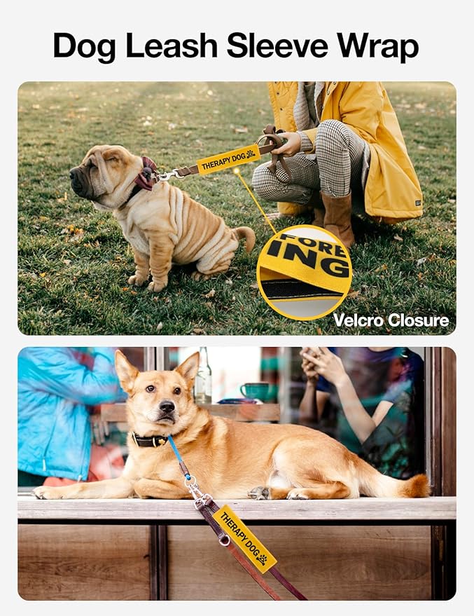 Yellow Therapy Dog Leash Sleeve, Emotional Support Dog Tags Dog Leash Sleeve Wrap Alert Hanging ID Patch Tag Dog Bike Leash Sleeve, Pet Dog Birthday Service Dog Leash Gift for Dog Owners