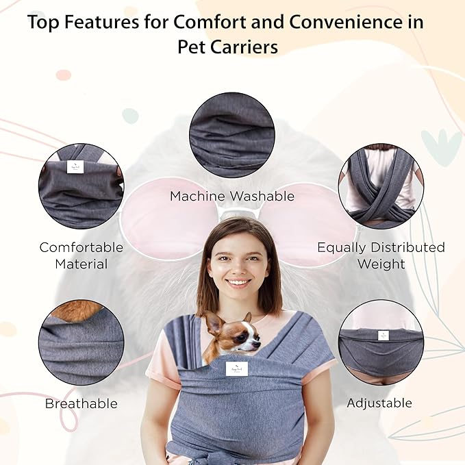 Sling Carrier for Small Dogs and Cats, Cat Carrier Pouch, Puppy Sling, Dog Chest Wrap, Cat Wraps, Dog Sling, Cat Sling, Comfortable, Weight-Distributing Pet Sling, Travel and Daily Use (Black).