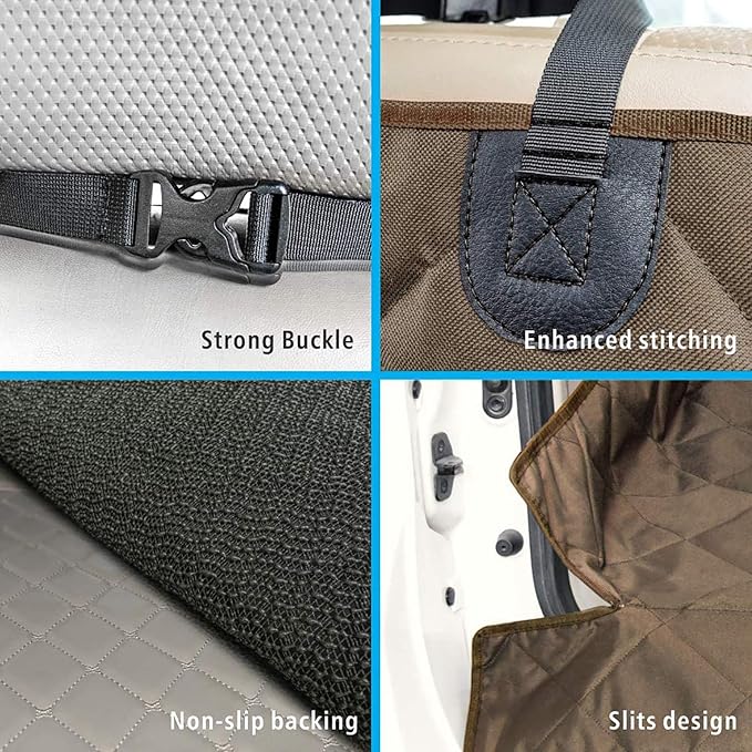 F-color SUV Cargo Liner for Dogs, Water Resistant Pet Cargo Cover Dog Seat Cover Mat for SUVs Sedans Vans with Bumper Flap Protector, Non-Slip, Large Size Universal Fit, Brown