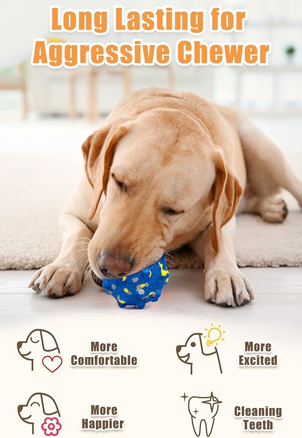 4Pcs Dog Balls for Aggressive Chewers, Indestructible Dog Tennis Balls, Durable Bouncy Dog Toy Balls, Dog Balls for Teething, Interactive Dog Toys for Fetch Game Large